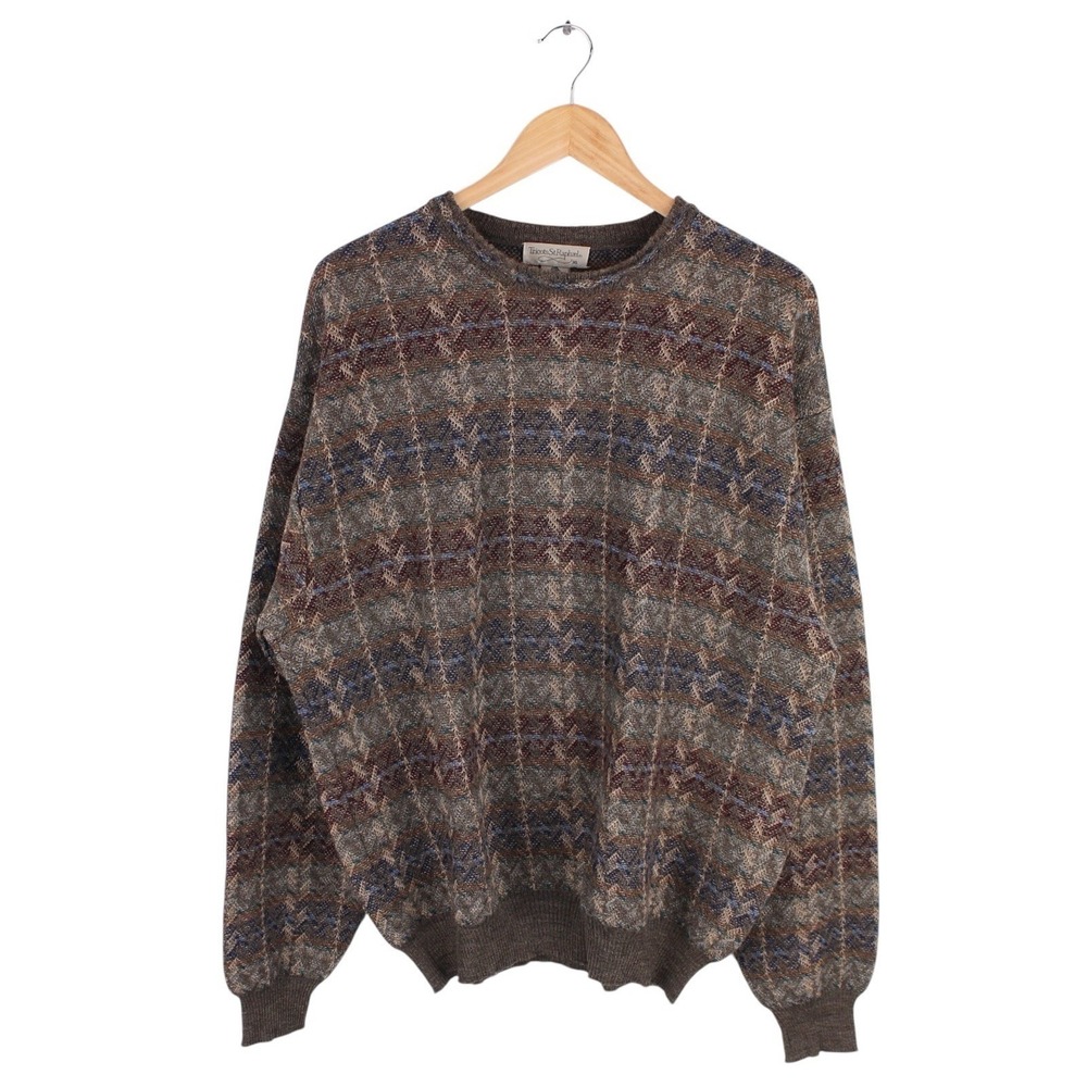 Vintage Tricots St Raphael Pure Merino Wool Sweater Colorful Knit Pattern XL